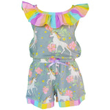 AnnLoren Little Big Girls Jumpsuit Magical Unicorn Rainbows Spring One Pc Boutique Clothing