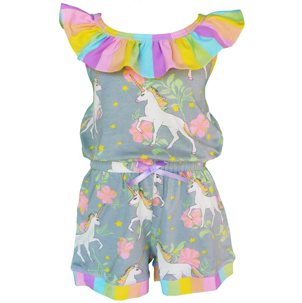AnnLoren Little Big Girls Jumpsuit Magical Unicorn Rainbows Spring One Pc Boutique Clothing