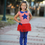 AnnLoren Big Little Girls' 4th of July Red White & Blue Tunic Leggings Holiday Clothing