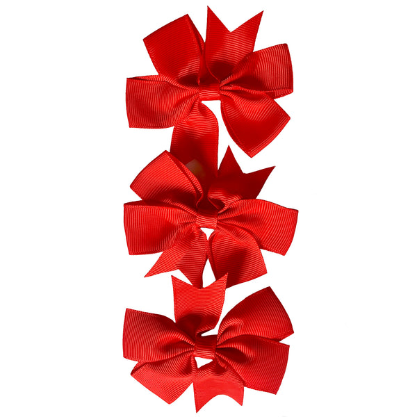 Set of 3- RED 4" Ribbon Bow Clips
