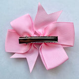 Set of 3- Baby Pink 4" Ribbon Bow Clips