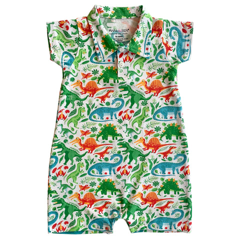 AnnLoren Dinosaur short sleeve Collar Baby/Toddler Boys Romper