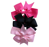 Set of 3- Baby Pink, Hot Pink, Black 3" Ribbon Bow Clips