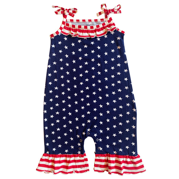 AnnLoren Star & Stripes July 4th Patriotic Baby Girls' Romper Toddler Jumpsuit