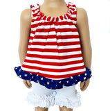 AnnLoren Baby Big Girls 4th of July Swing Stripes Stars Tank Top with Ruffle Trim and Bow
