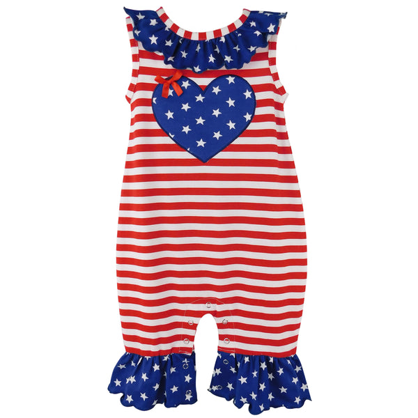 AnnLoren Fourth of July I Heart America Flag Baby Girls' Romper Holiday Onesie