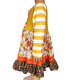 Girls Autumn Pumpkin Floral Cotton Knit Fall Long Sleeve Dress
