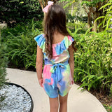 Girls Pastel Tie Dye Shorts Jumpsuit Easter Spring Kids Romper