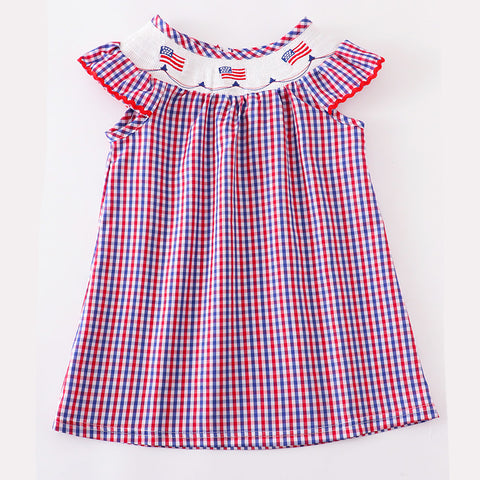 Girls 4th of July Patriotic Flags Stripes with Stars Swing Dress