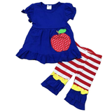 Girls Back to School Red Apple Tunic and Ruffle Pants Cotton Outfit