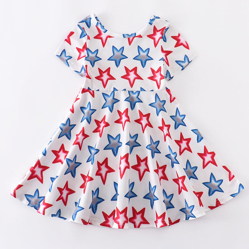 Girls 4th of July Patriotic Stars Red White & Blue Short Sleeve