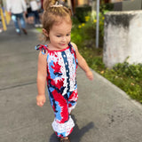 AnnLoren Red, White & Blue Tie Dye Baby Girls Romper Toddler 4th of July Jumpsuit