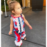 AnnLoren Red, White & Blue Tie Dye Baby Girls Romper Toddler 4th of July Jumpsuit