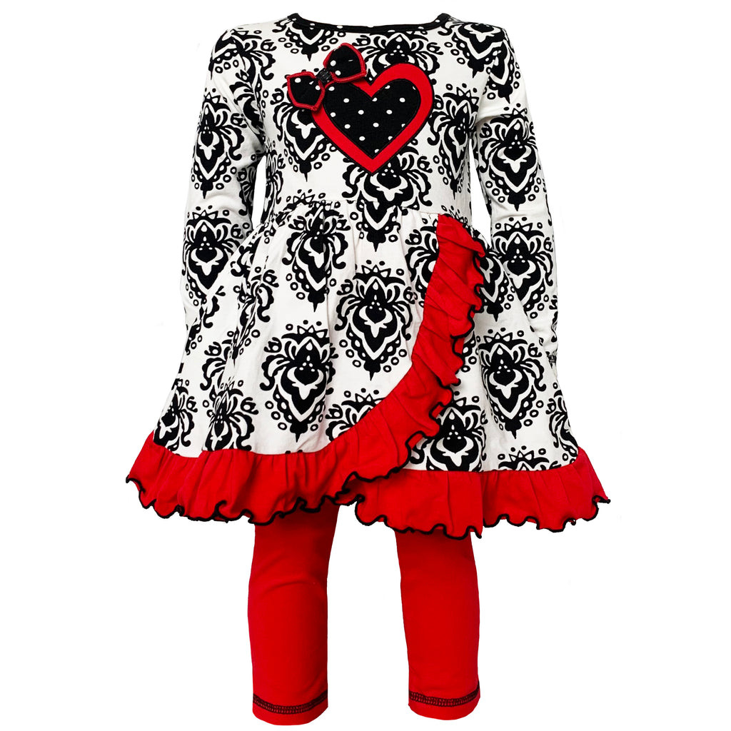 AnnLoren Girls Winter Damask Valentine's Heart Holiday Dress Tunic & Leggings Set sz 2/3T-9/10 4-5T AnnLoren Girls Winter Damask Valentine's Heart Holiday Dress Tunic & Leggings Set sz 2/3T-9/10 4-5T