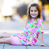 AnnLoren Little & Big Girls 3/4 Angel Sleeve Spring Floral Cotton Knit Ruffle Shirt