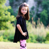 AnnLoren Little & Big Girls 3/4 Angel Sleeve Black Cotton Knit Ruffle Shirt