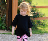 AnnLoren Little & Big Girls 3/4 Angel Sleeve Black Cotton Knit Ruffle Shirt