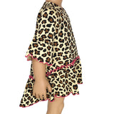 AnnLoren Little & Big Girls 3/4 Angel Sleeve Leopard Cotton Knit Ruffle Shirt