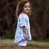 AnnLoren Little & Big Girls 3/4 Angel Sleeve Unicorn Cotton Knit Ruffle Shirt
