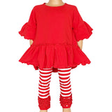AnnLoren Little & Big Girls 3/4 Angel Sleeve Red Cotton Knit Ruffle Shirt