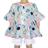AnnLoren Little & Big Girls Seashell  3/4 Angel Sleeve Cotton Knit Shirt