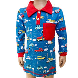 AnnLoren Toddler & Big Boys Long Sleeve Polo Shirt with Pocket Automobile Print