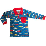 AnnLoren Toddler & Big Boys Long Sleeve Polo Shirt with Pocket Automobile Print