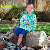 AnnLoren Toddler & Big Boys Long Sleeve Polo Shirt with Pocket Dinosaur Print
