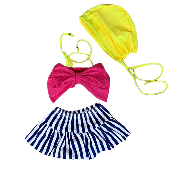 AL Limited Girls 3 piece Striped Skirt Hot Pink bathing suit