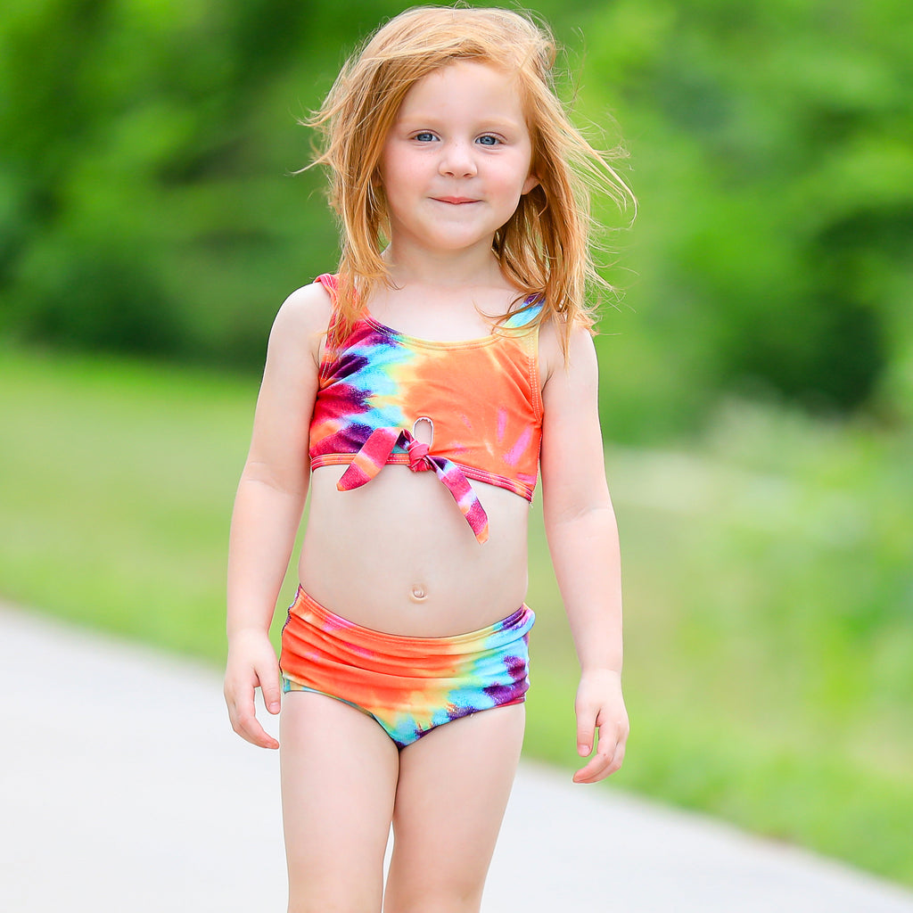 Girls Swimsuits Two Piece Ruffled Bikini High Waisted Bathing Suits Toddler  Kids Swimwear Orange Two Piece Bikini 11-12 Years