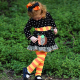 AnnLoren Girls Autumn Black Polka Dot Orange Pumpkin Dress & Leggings Outfit