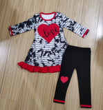 AnnLoren Girls Valentine's Day Heart Tie Dye Outfit Dress and Black Leggings