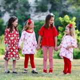 AnnLoren Girls Boutique Christmas Floral Long Sleeve Cotton Party Dress