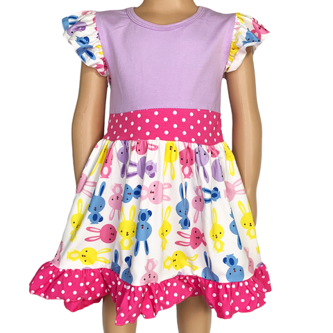 Girls Easter Bunny Dress Ruffle Party Spring Pink & Purple