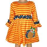 AL Limited Girls Autumn Leopard Pumpkin Orange Striped Long Sleeve Dress