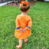 AL Limited Girls Autumn Leopard Pumpkin Orange Striped Long Sleeve Dress