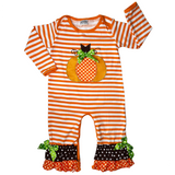 Baby Girls Autumn Holiday Orange Striped Pumpkin Romper