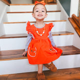 Girls Orange Fall Dress Pockets Long Sleeves Thanksgiving Party Dress