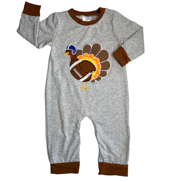 Boys Long Sleeve Football Thanksgiving Turkey Baby Toddler Romper