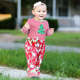 AnnLoren Baby Girls Merry Christmas Tree Holiday Floral Toddler Romper One Piece