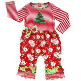 AnnLoren Baby Girls Merry Christmas Tree Holiday Floral Toddler Romper One Piece