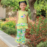 AnnLoren Big Little Girls' Pink Flamingo Palm Striped Tunic & Capri Pants Toddler Holiday Outfit