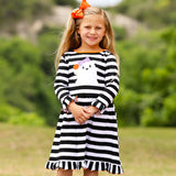 AnnLoren Girls Boutique Friendly Ghost Striped Halloween Cotton Dress