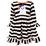 AnnLoren Girls Boutique Friendly Ghost Striped Halloween Cotton Dress