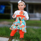 Girls Vibrant Autumn Floral Pumpkin Thanksgiving Dress & Leggings
