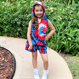 AnnLoren Girls Red White & Blue Tie Dye Hoodie Tank and Shorts Set 4th of July
