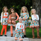 AnnLoren Girls Holiday Autumn Floral Ruffle Thanksgiving Dress & Leggings