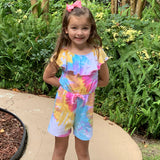 AnnLoren Big Little Girls Pastel Tie Dye Shorts Jumpsuit Summer One Piece Outfit