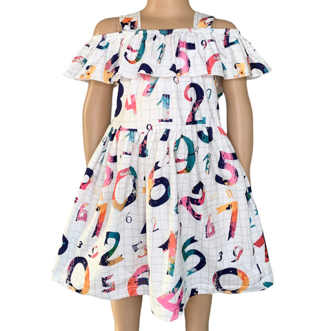Little & Big Girls Colorful Numbers Ruffle Dress Back To School