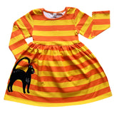 AnnLoren Girls Boutique Black Cat Orange Striped Halloween Dress